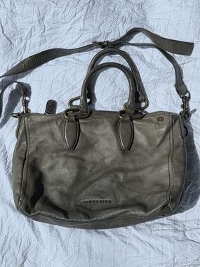 Liebeskind Berlin Grey Pebbled Leather Satchel Crossbody Bag Flannel Lining